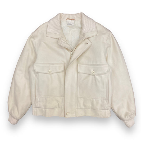 NWT 1980s White Wool Quilt Lined Flight/Bomber Jacket - Size Large