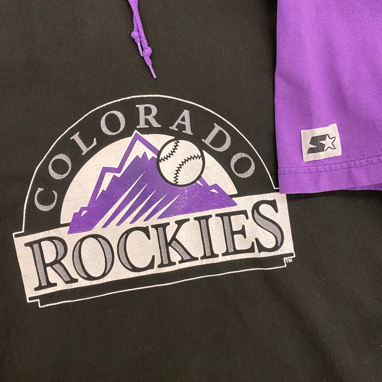 Vintage 90s Starter Colorado Rockies Baseball Short Sleeve Hoodie - Size XL