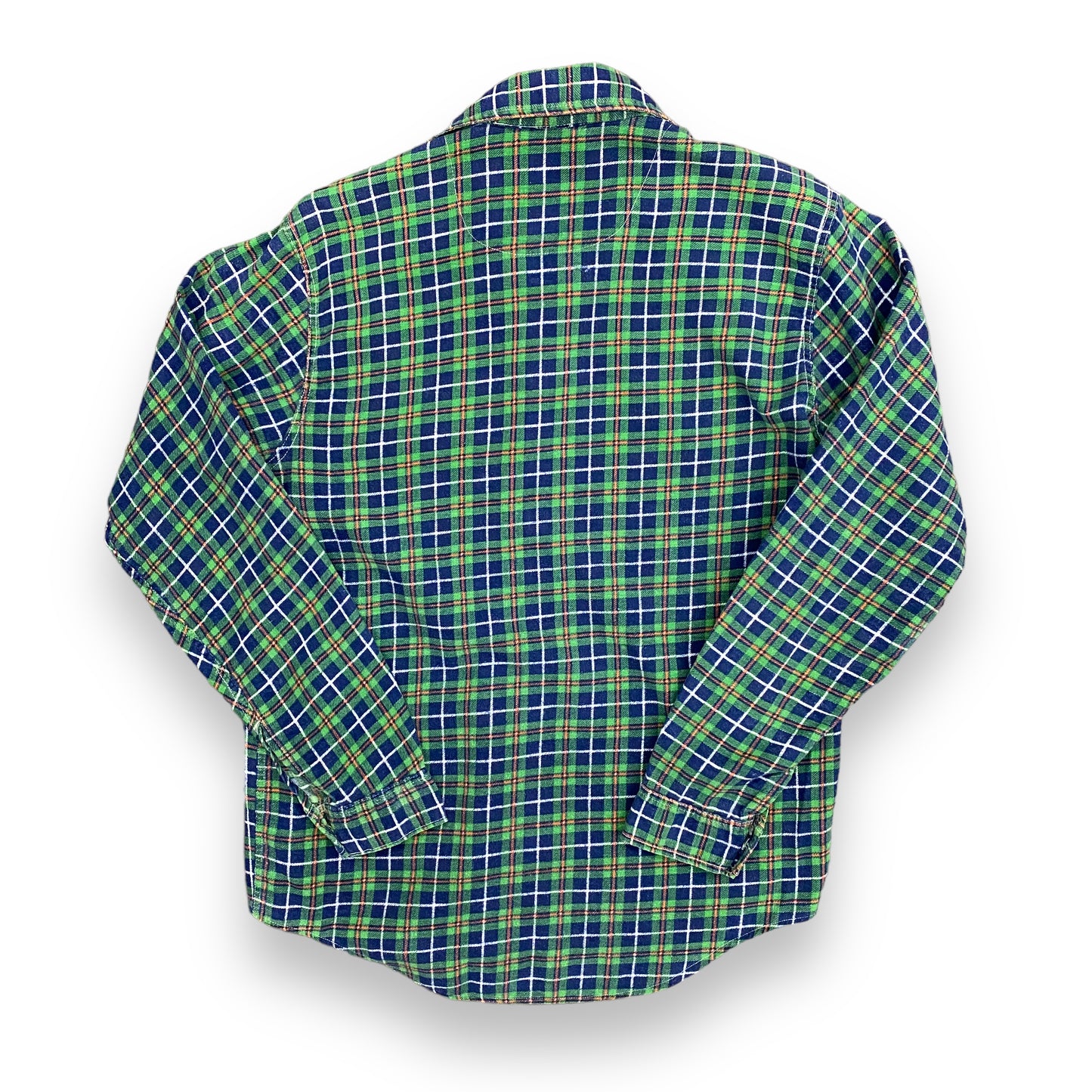 Vintage 1970s Permanent Press Green & Blue Flannel - Size Medium