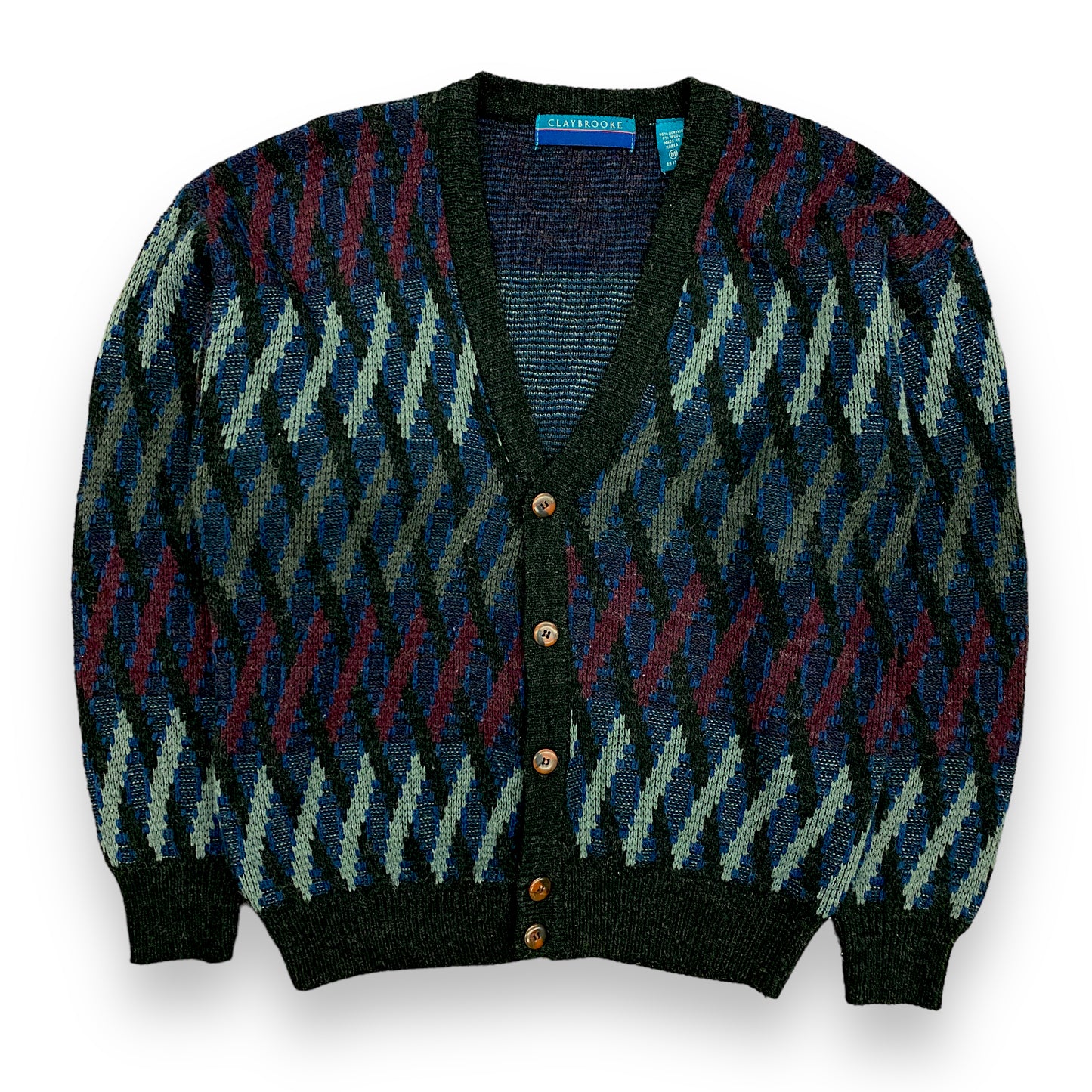 1990s Geometric Knit Wool Blend Cardigan - Size Medium