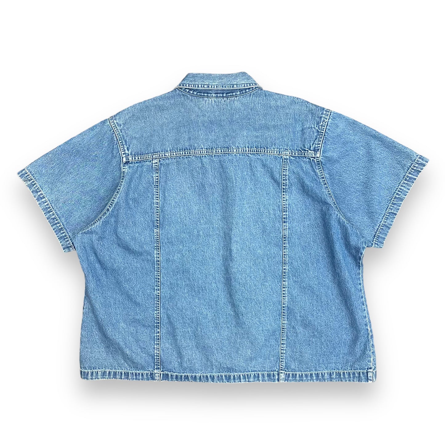 Vintage Oversized Denim Short Sleeve Zip Up Shirt - Size XL
