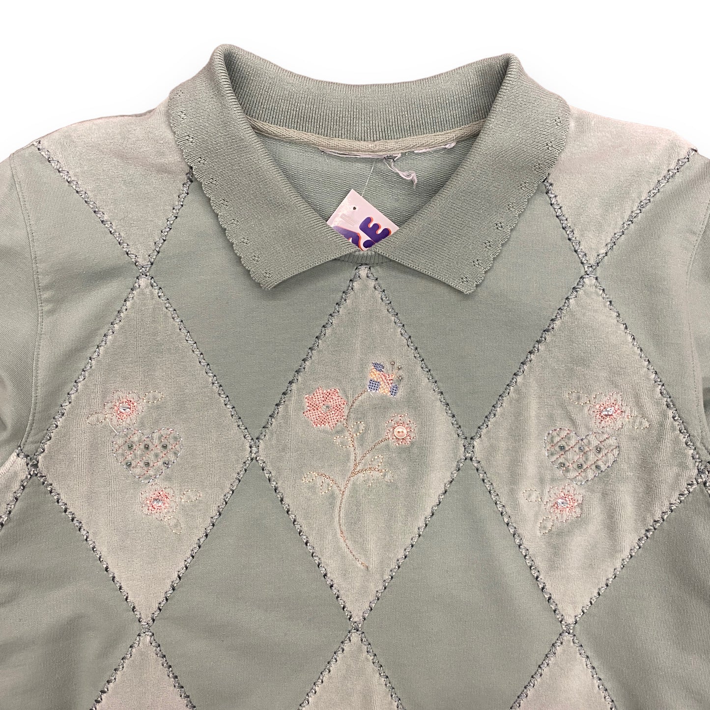 1990s Floral Quilted Collared Sweatshirt - Size Small
