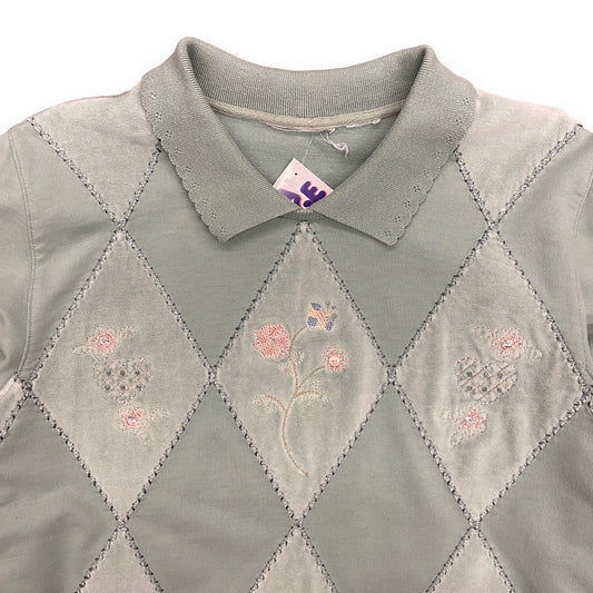 1990s Floral Quilted Collared Sweatshirt - Size Small