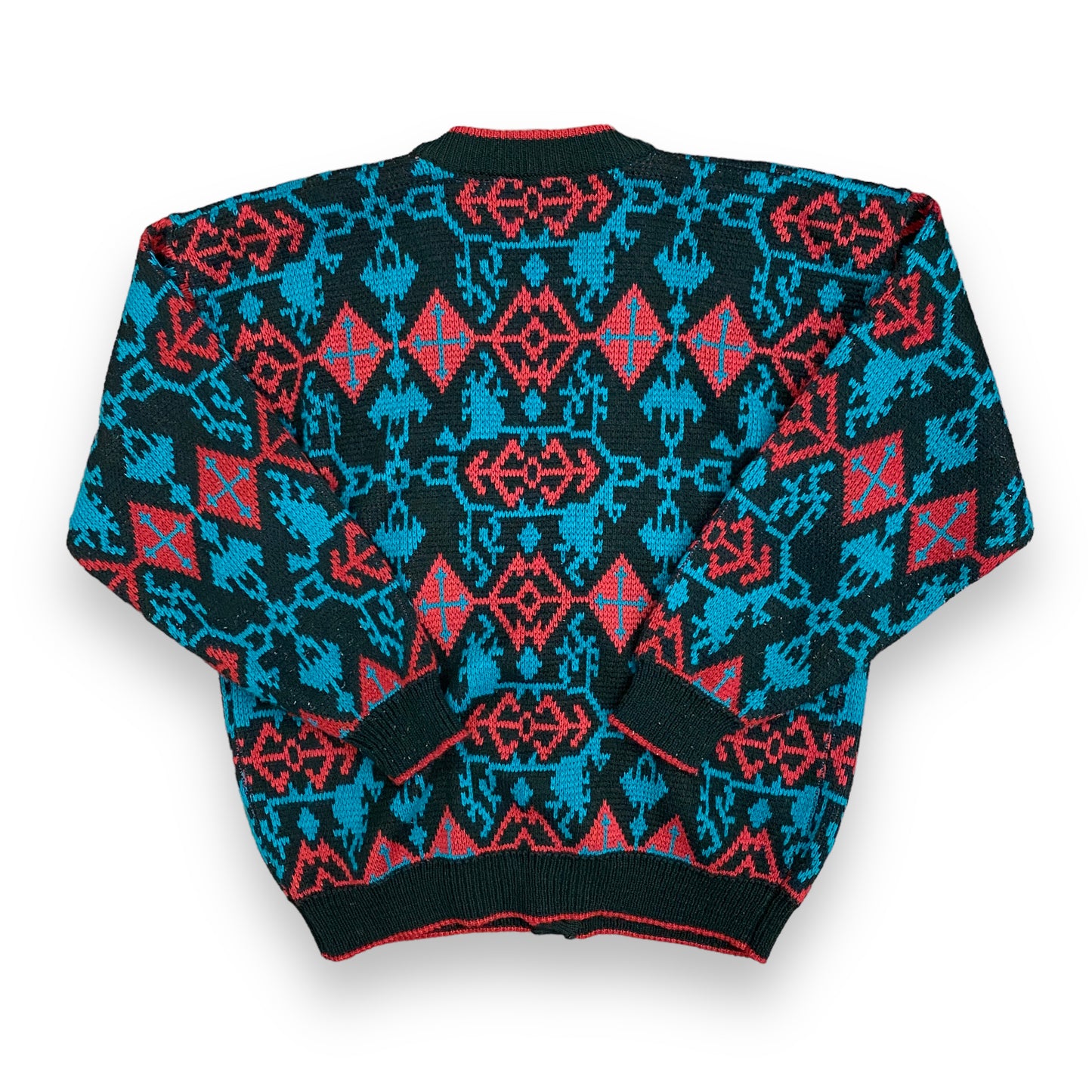 1980s Geometric Knit Cardigan Sweater - Size XL