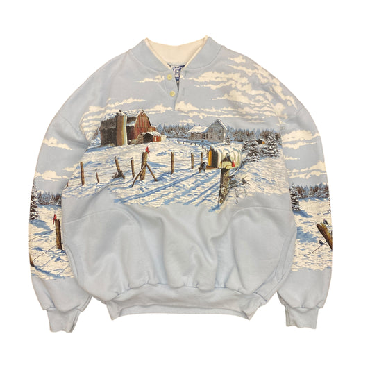 Vintage 1990s All Over Print Winter Scene Sweatshirt - Size XL