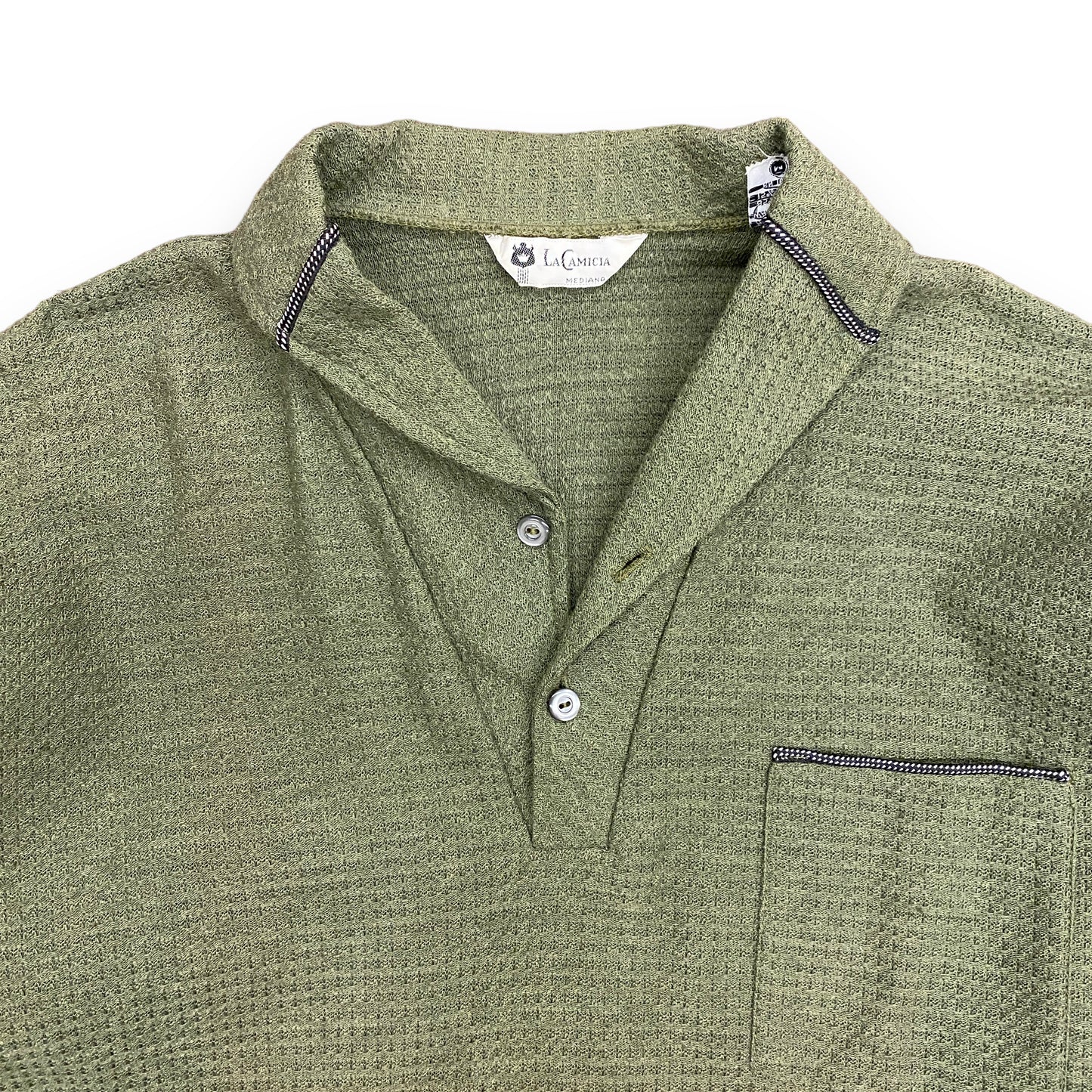 1970s Green Collared Long Sleeve Knitwear Shirt - Size Medium