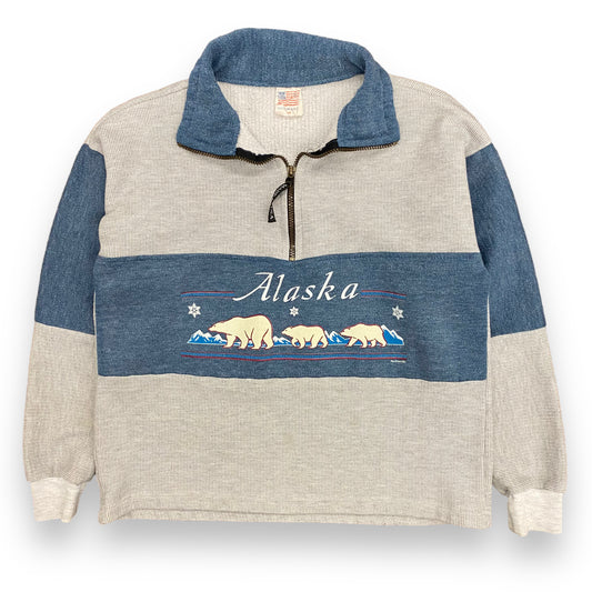 Vintage Alaska Polar Bears Quarter Zip Sweatshirt - Size Medium