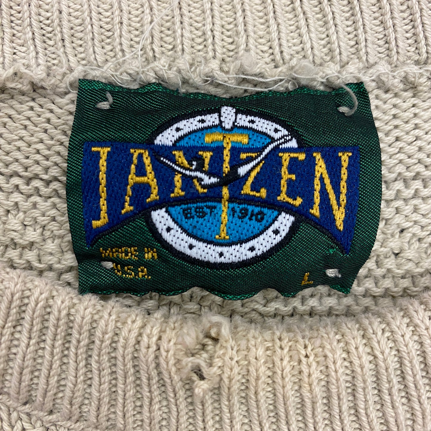 1990s Jantzen Tan Knit Sweater - Size Large