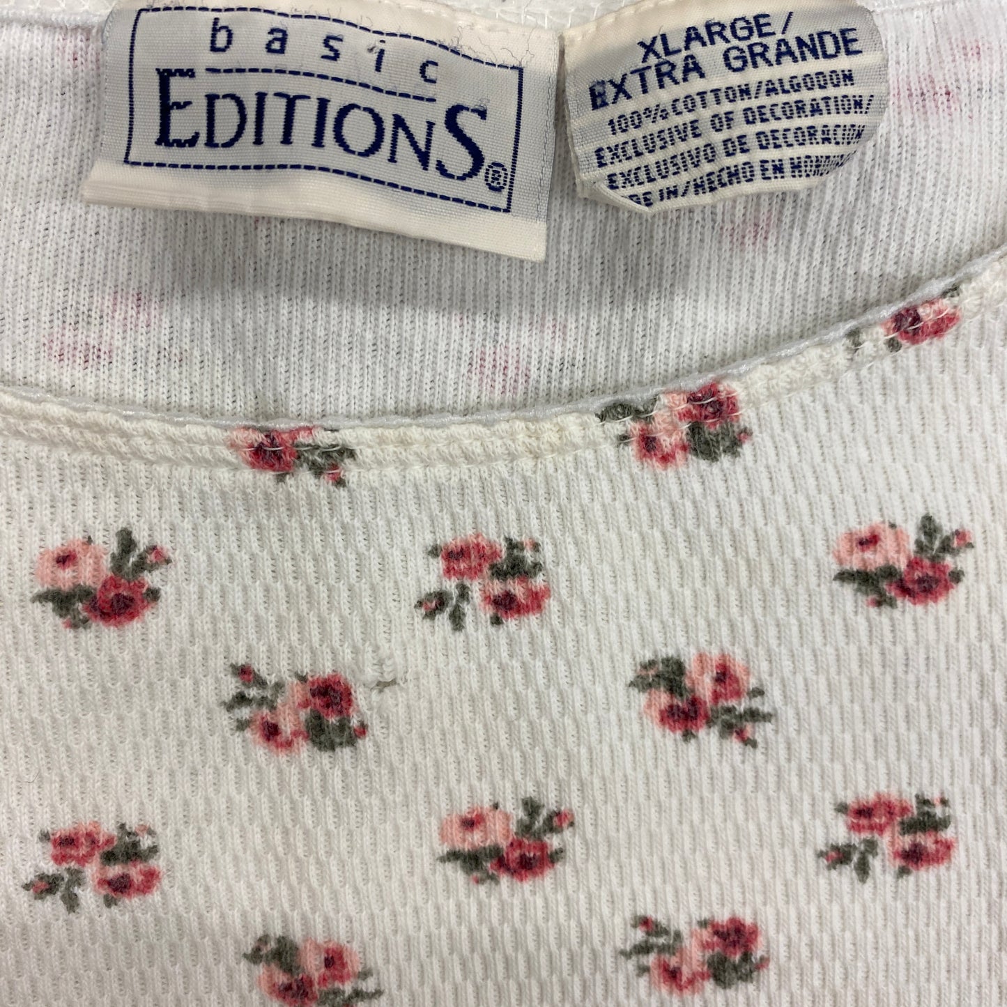 Basic Editions Cropped Floral Thermal Waffle Knit Shirt - Size XL