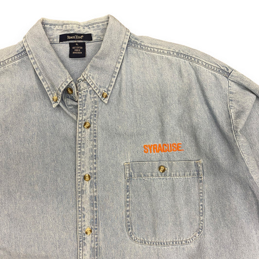 Vintage 1990s "Syracuse" Embroidered Denim Button Up - Size XL