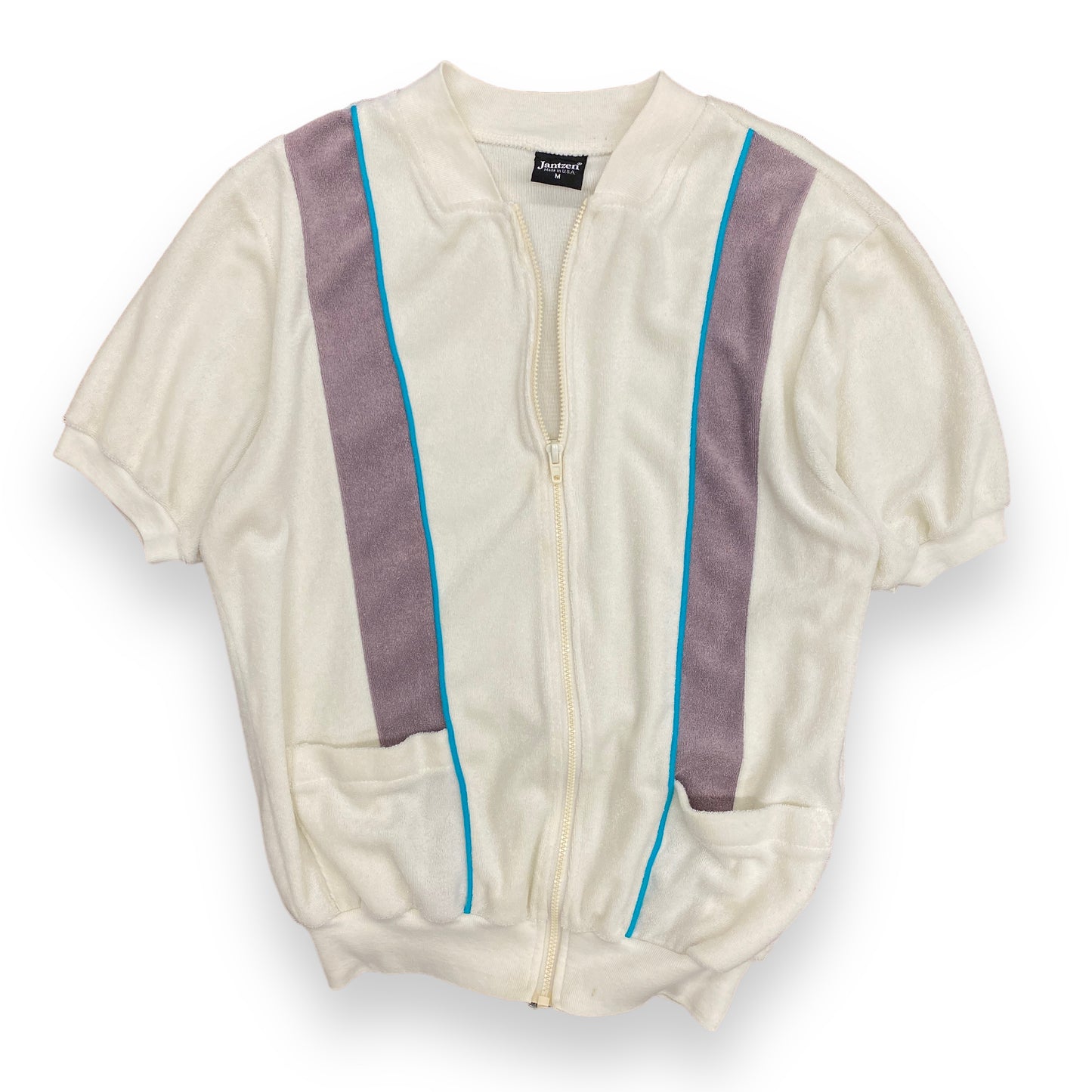 1980s Jantzen Terry Cloth Zip-Up Tee - Size Medium