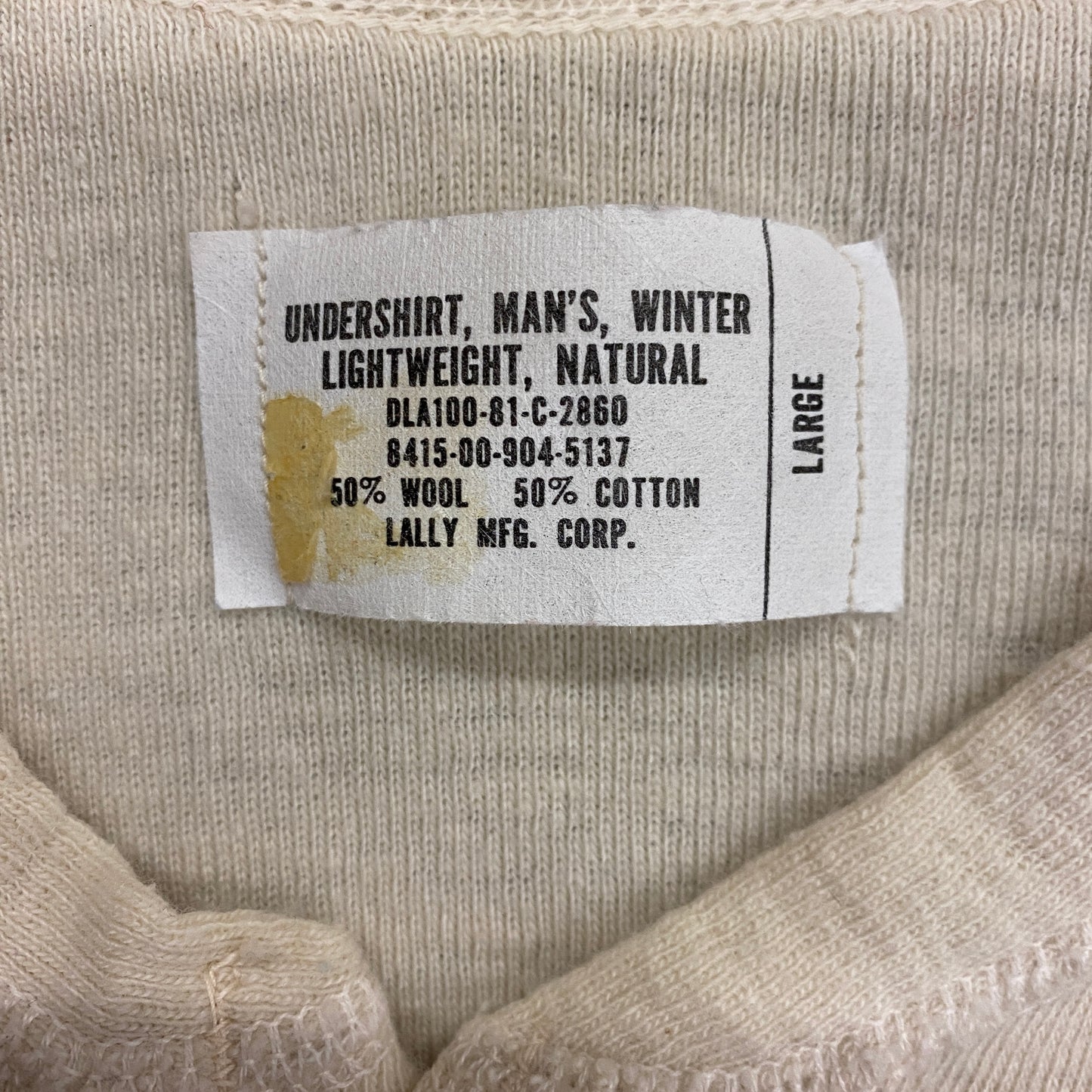 1980s Type 1 Cotton & Wool Military Undershirt - Size Large
