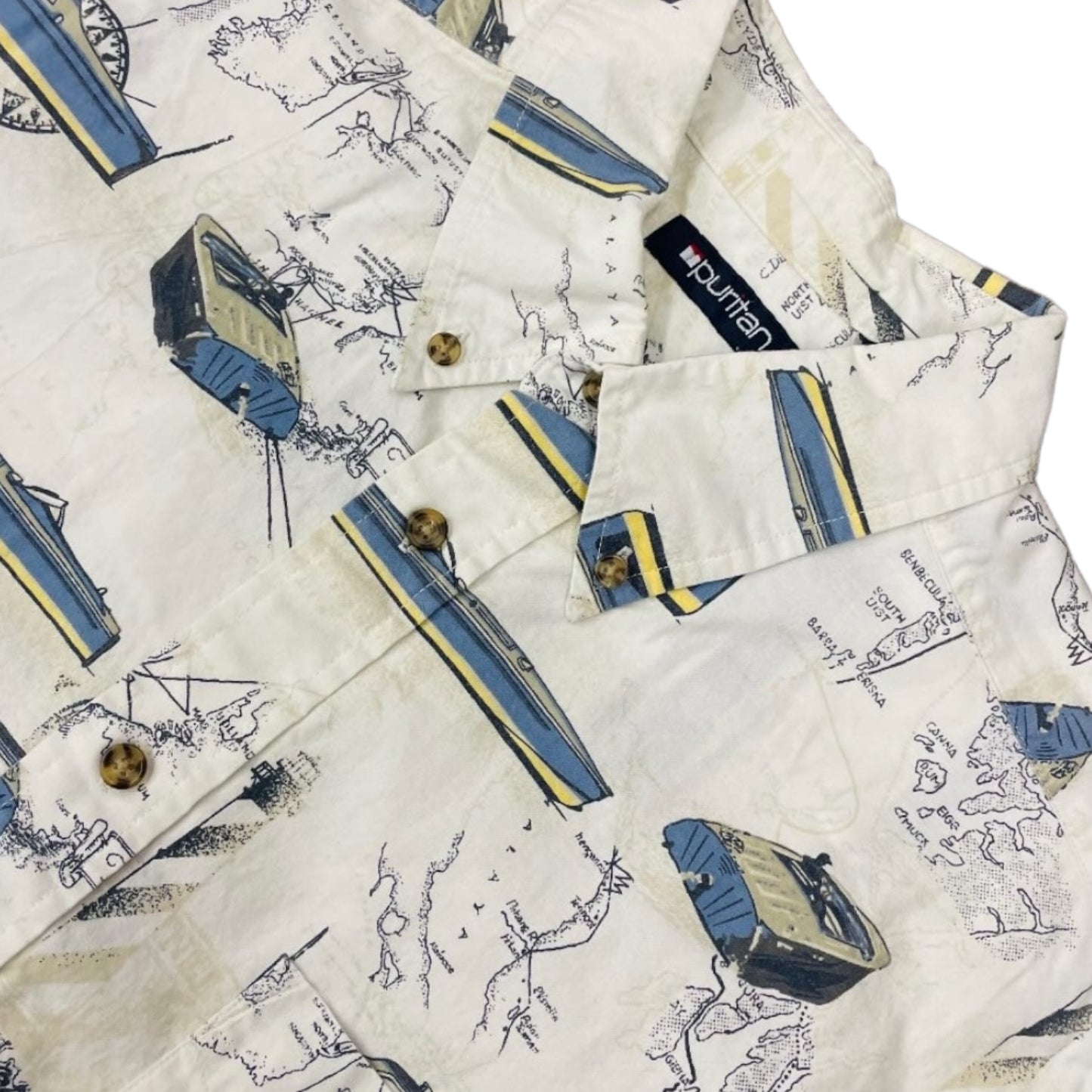 1990s Puritan Nautical AOP Short Sleeve Button Up - Size Large
