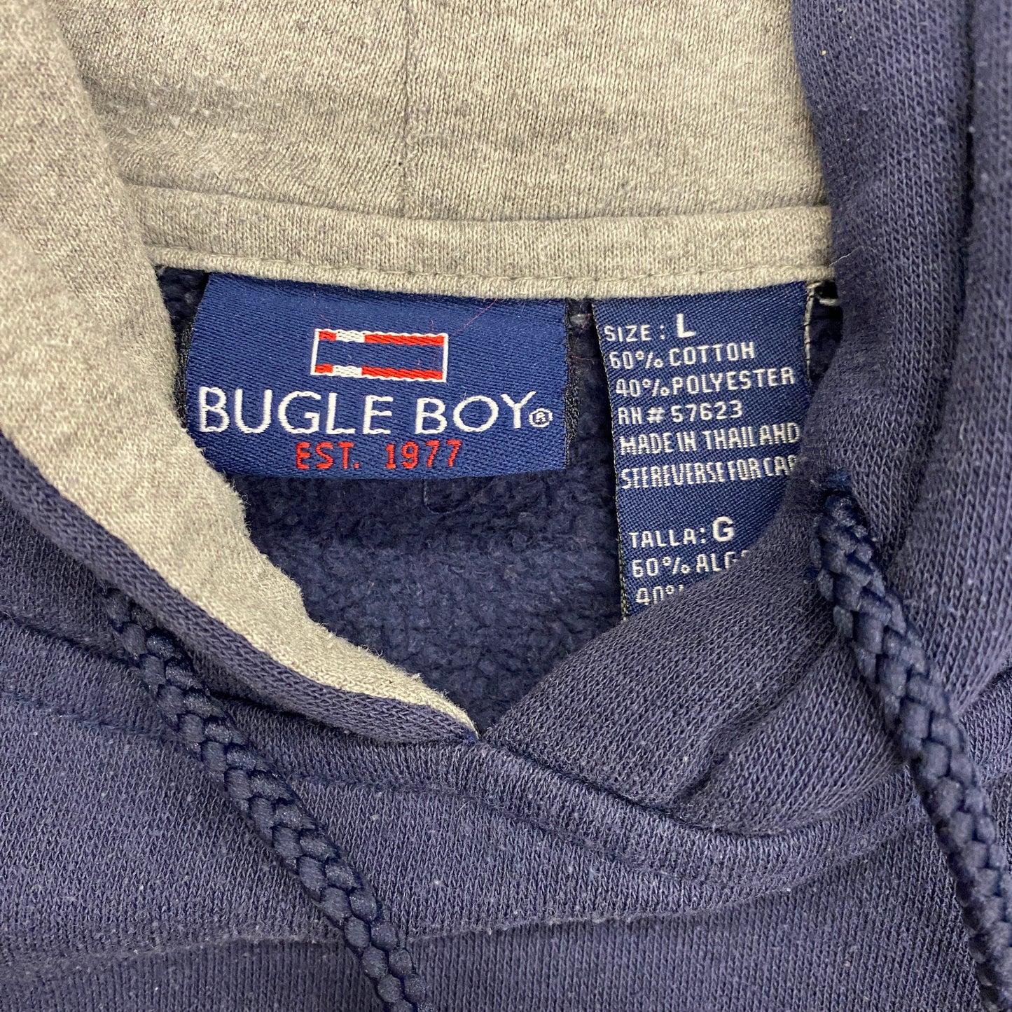 Vintage 90s Bugle Boy Navy & Gray Hoodie - Size Large
