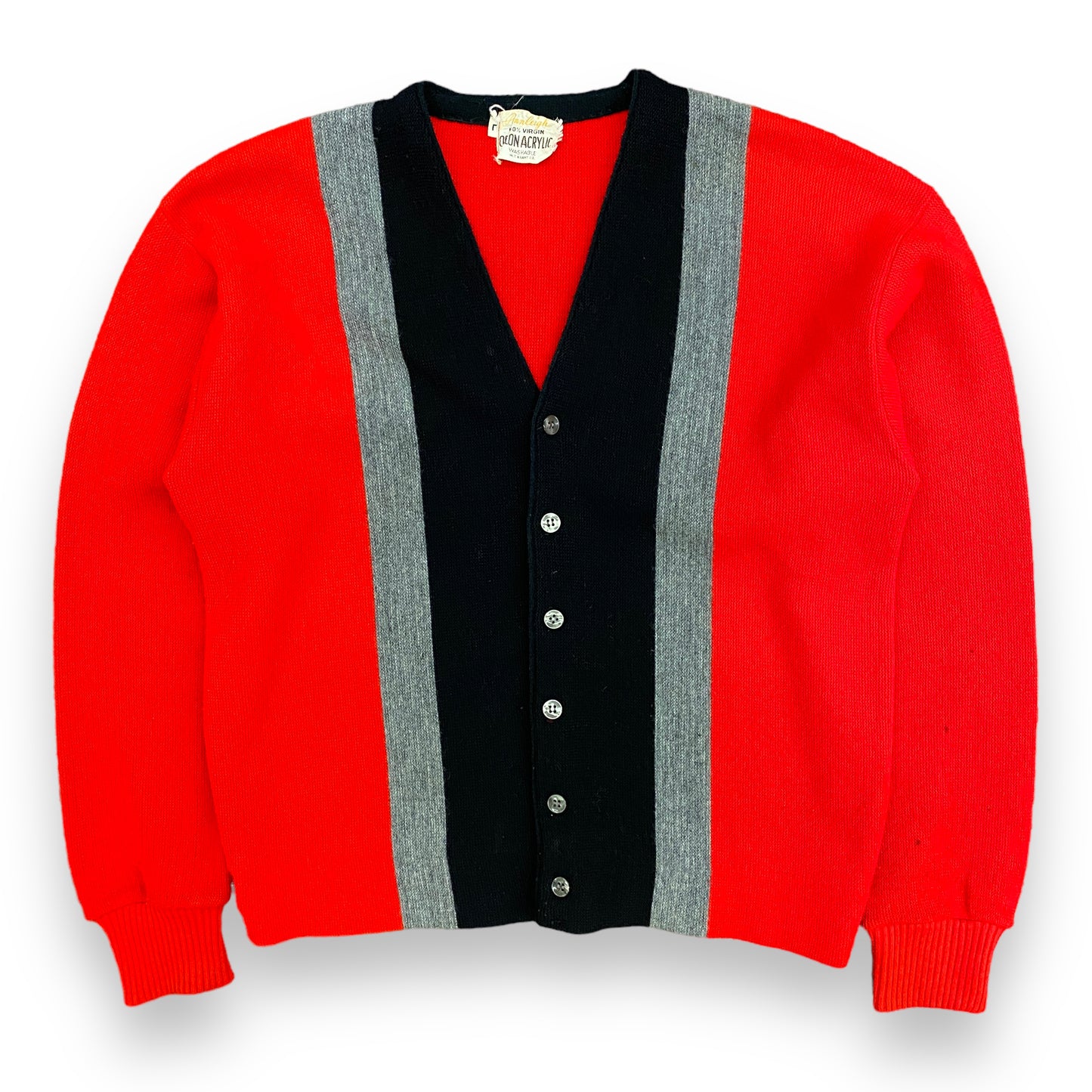 Vintage 1960s Pennleigh Red and Black Knit Cardigan - Size Large