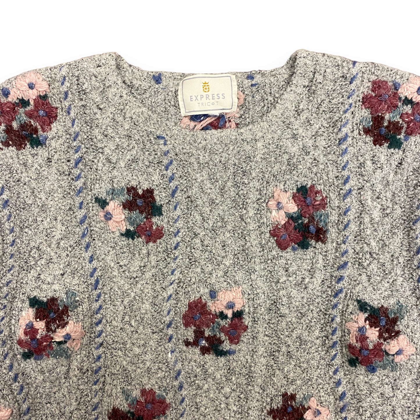 Vintage Express Tricot Wool Floral Sweater - Size Medium
