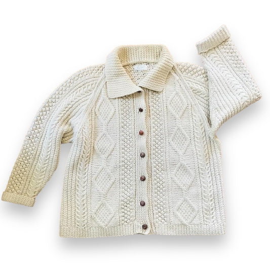 Vintage Irish Wool Button Up Knit Cardigan - Size Large