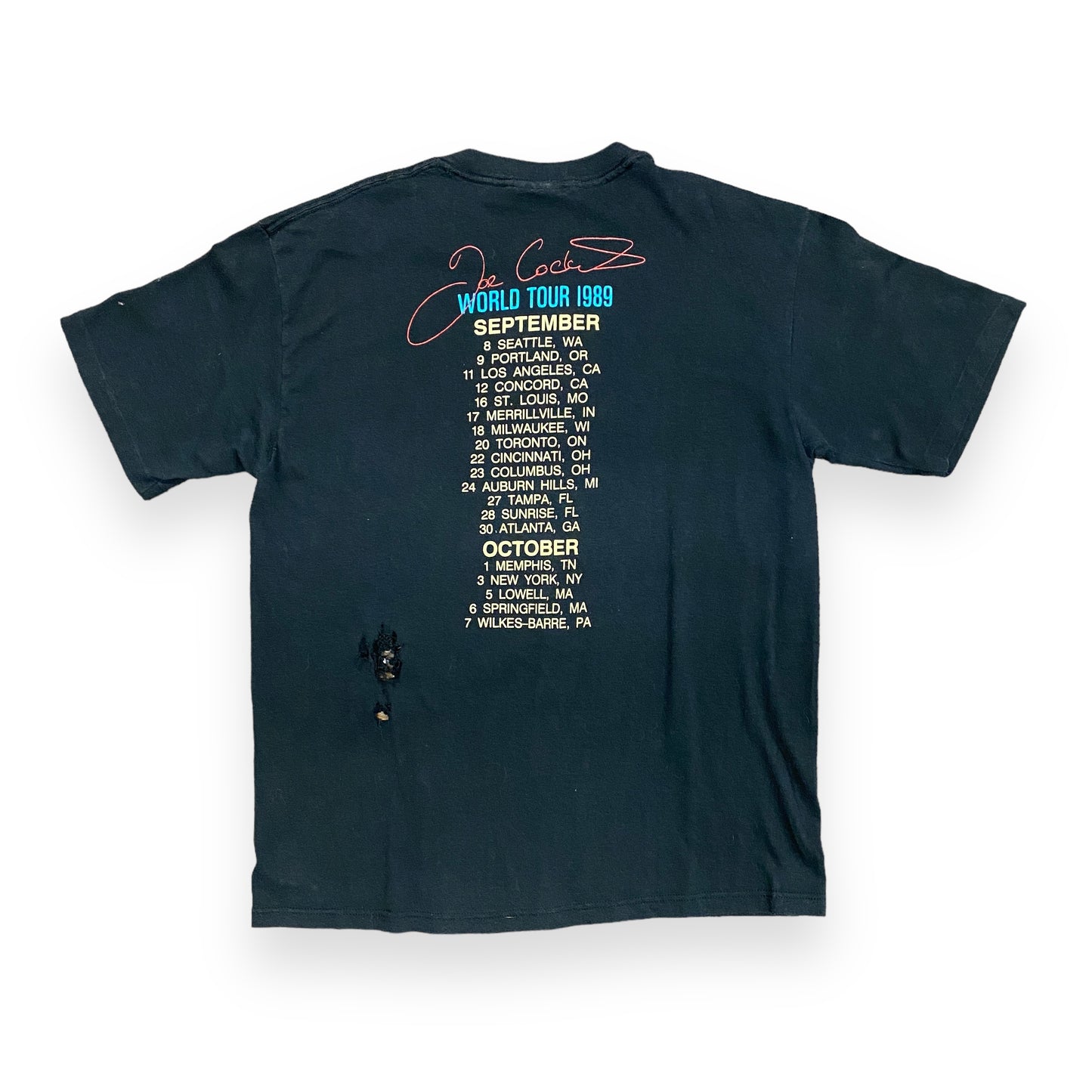 Vintage Thrashed 1989 Joe Cocker World Tour Black Band Tee - Size XL