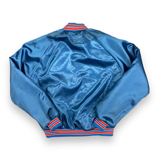 1980s New York Giants Blue Satin Bomber Jacket - Size Large/XL