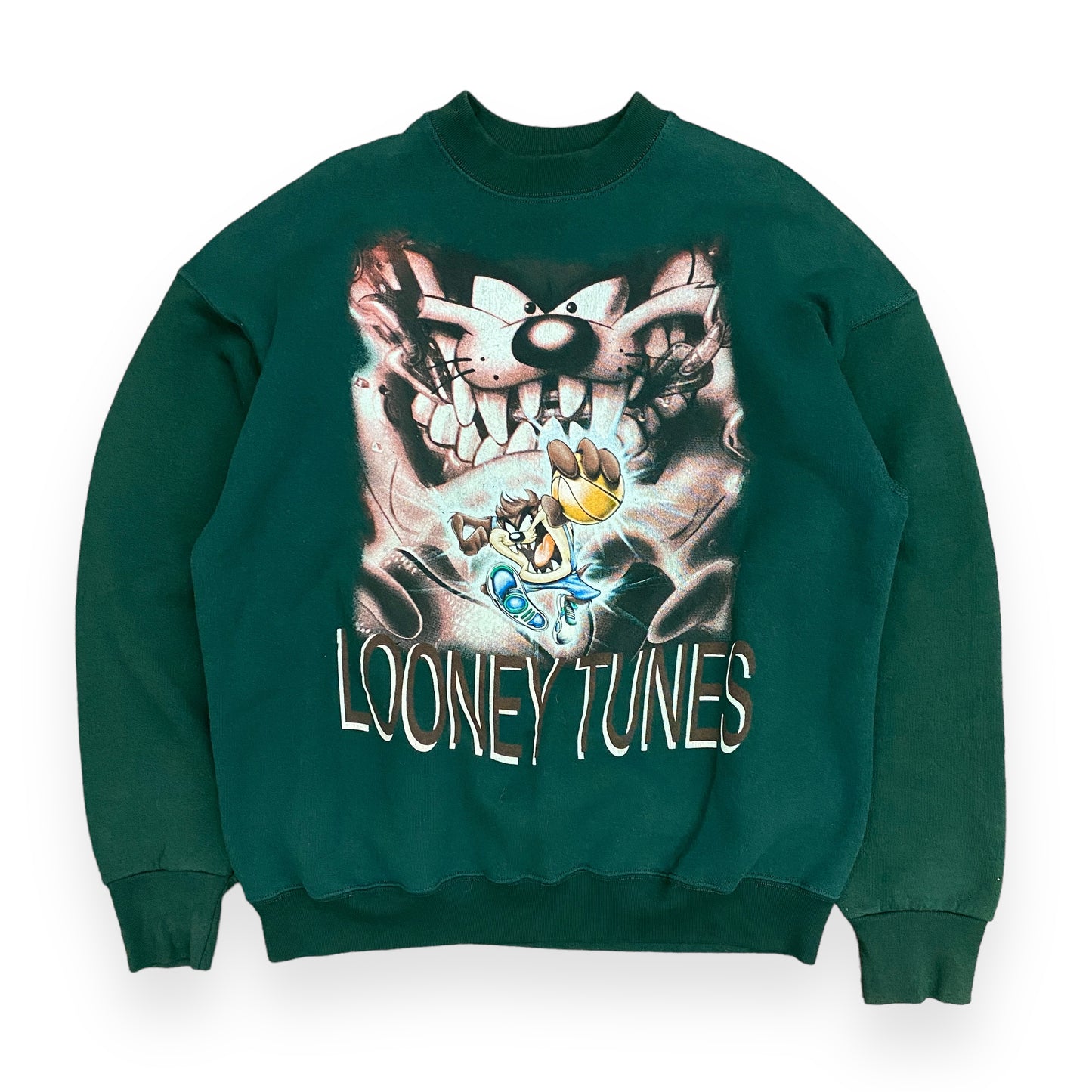 Vintage 1990s Looney Tunes "Basketball Taz" Green Sweatshirt - Size Large