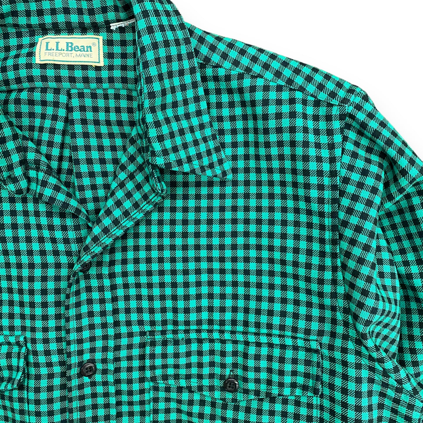 Vintage 1980s LL Bean Green & Black Check Cotton Flannel - Size M/L