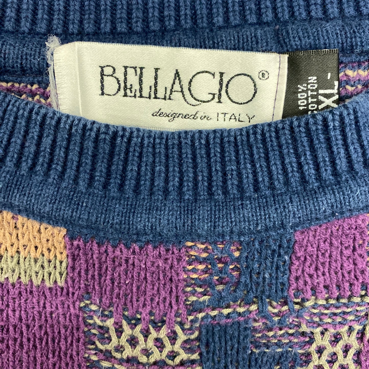 Vintage Bellagio Knit Purple Patchwork Sweater - Size XL