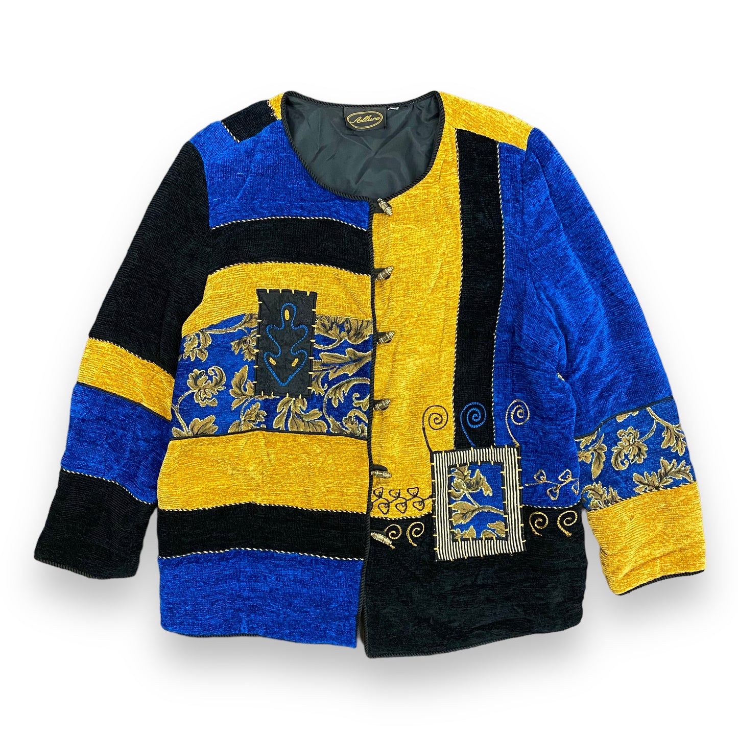 Vintage Embroidered Blue & Gold Tapestry Jacket - Size Large