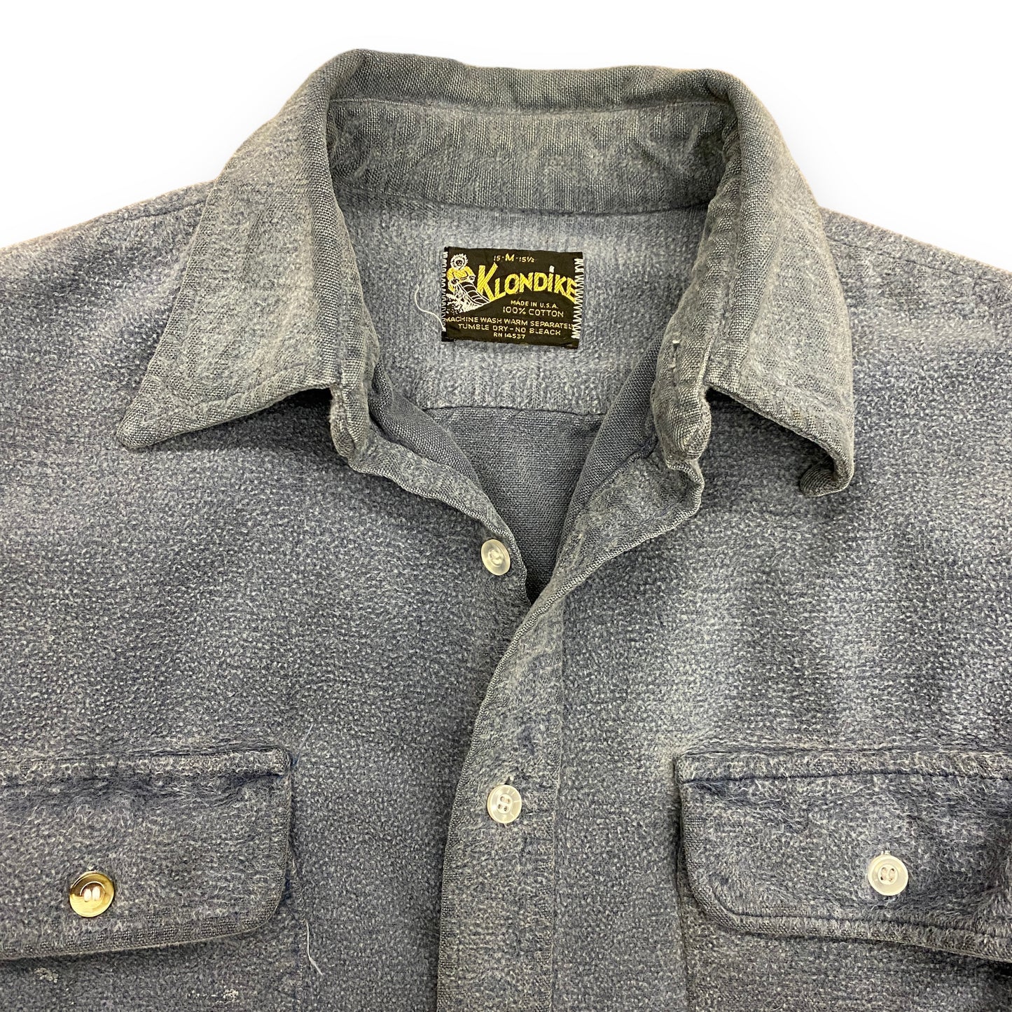 1970s Klondike Blue-Gray Cotton Flannel Button Up - Size Medium