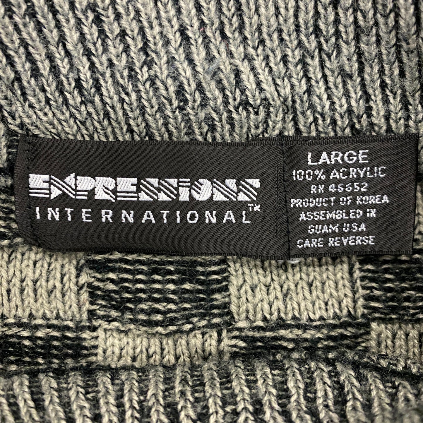 Vintage 1990s Black & Gray Geometric Knit Sweater - Size Large