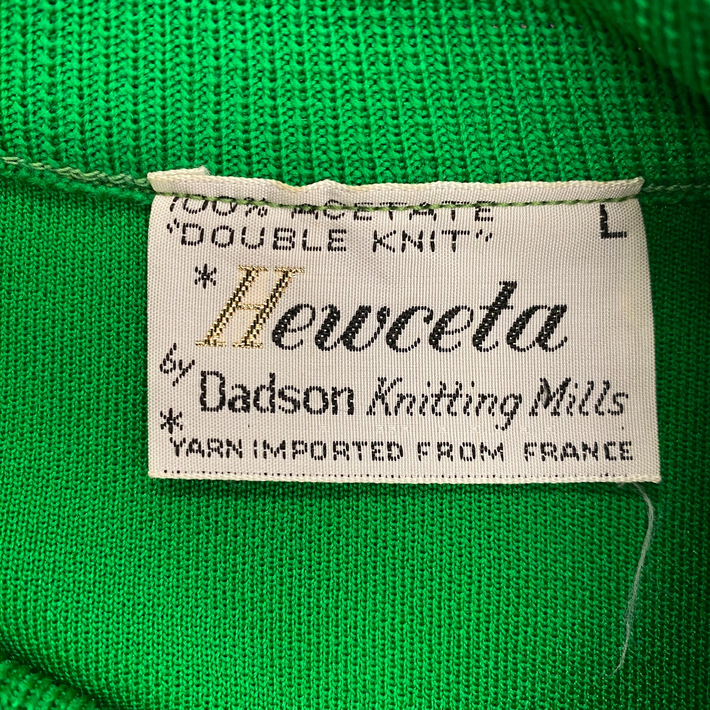 Vintage 1970s Dadson Knitting Mills Green Double Knit Shirt - Size Large