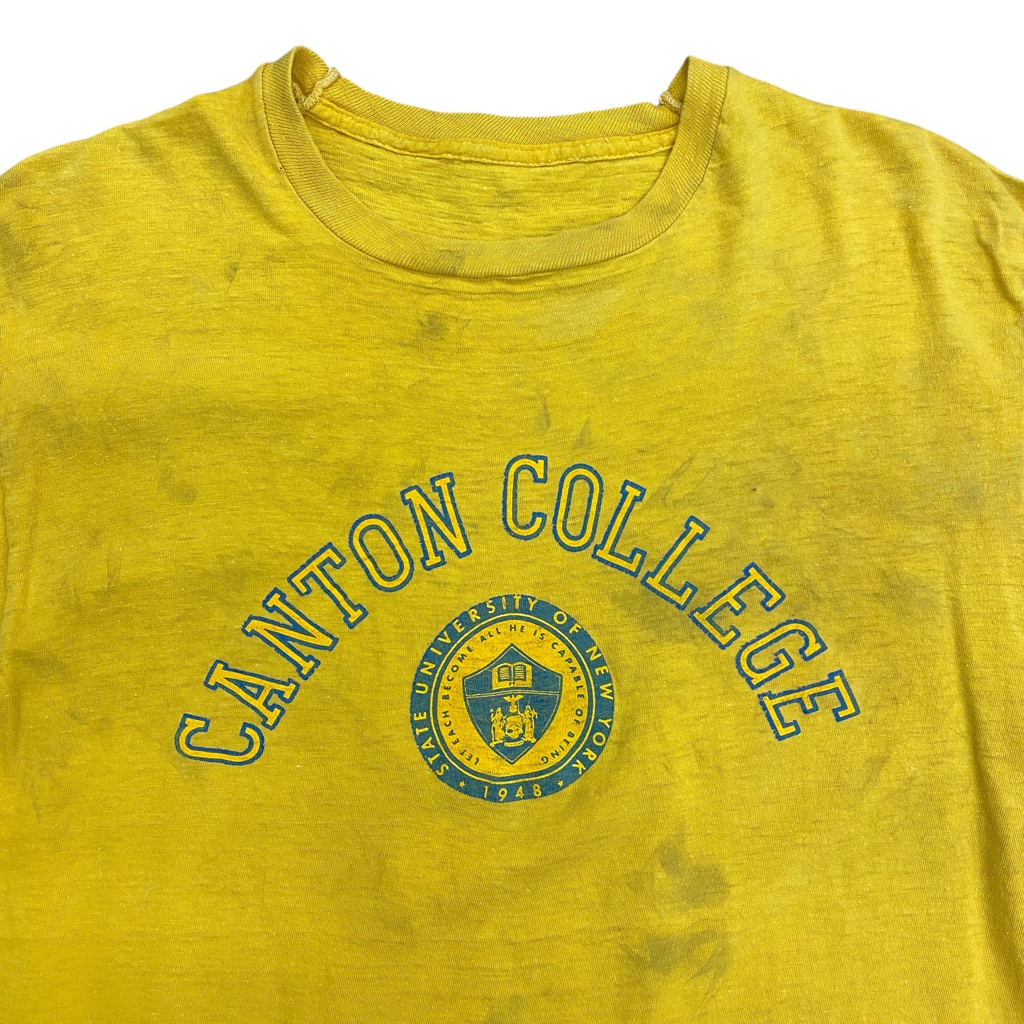 Thrashed Vintage 1970s Canton College SUNY Logo Tee - Size Large