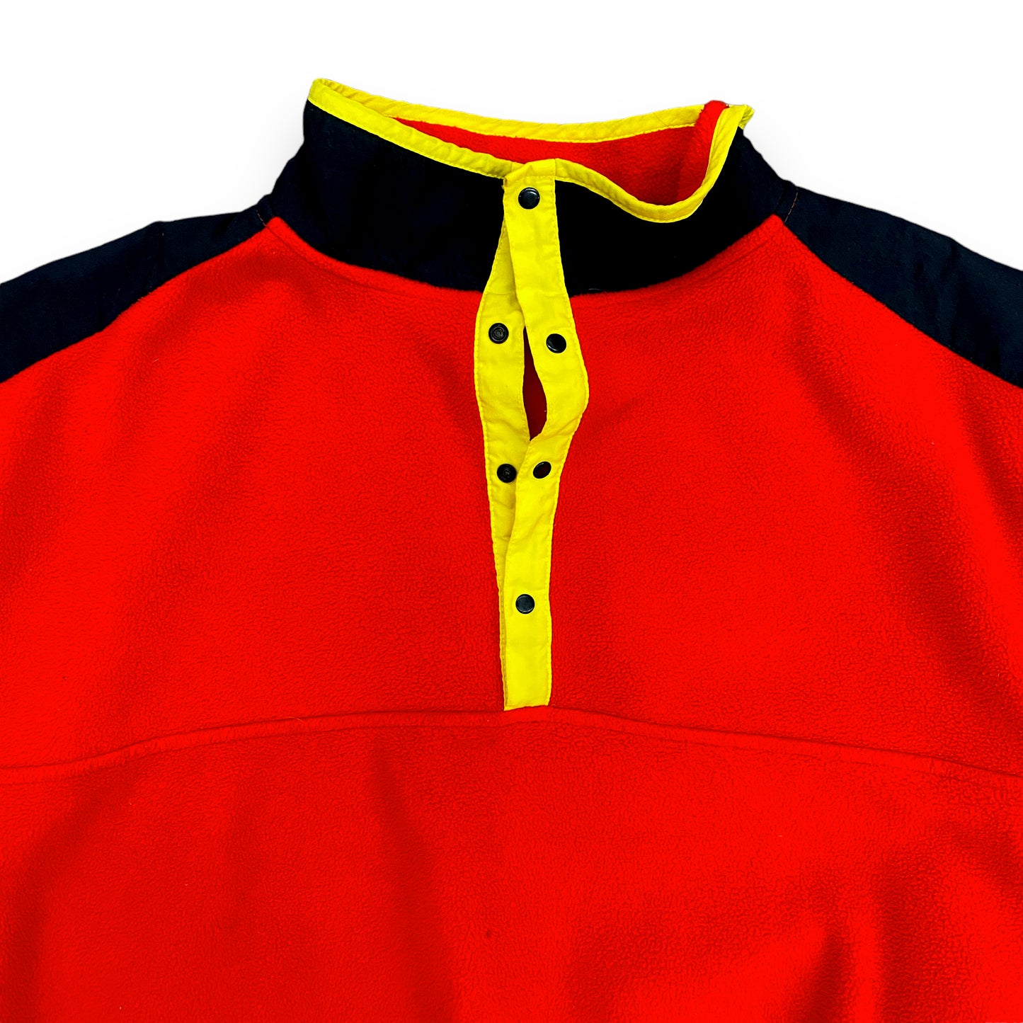 1990s Red & Black Fleece Snap Pull Over - Size Large