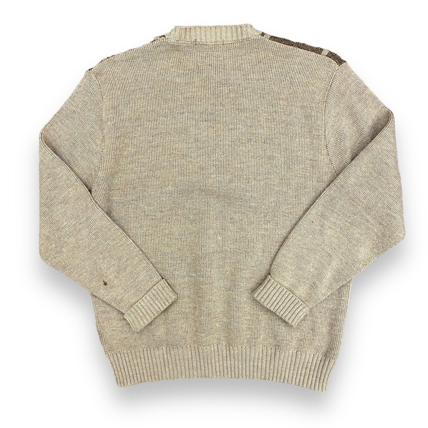1980s London Fog Brown & Tan Wool Blend V-Neck Sweater - Size XL
