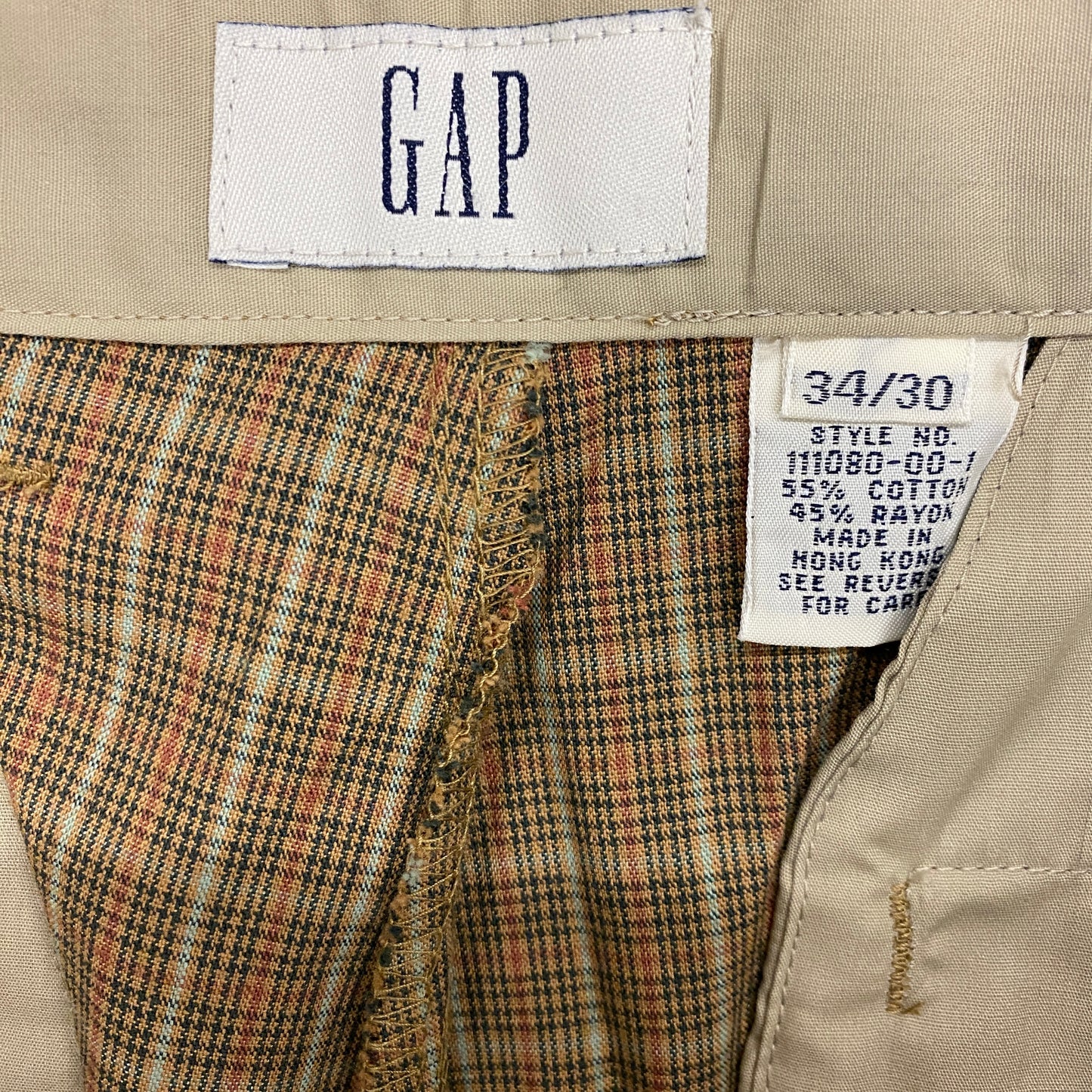 1990s GAP Light Brown & Orange Plaid Pants - 34"x30"