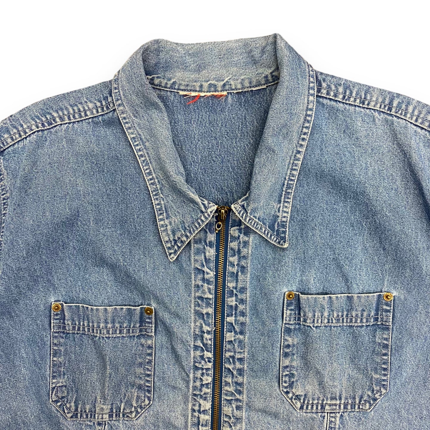 Vintage Oversized Denim Short Sleeve Zip Up Shirt - Size XL