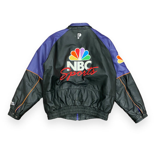 Vintage 1990s Pro Player NBC Sports Embroidered Leather Jacket - Size XL