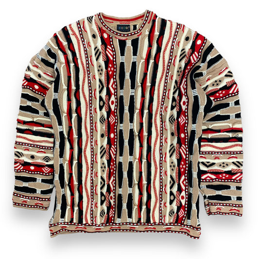 Coogi Australia Red, Black, & Tan 3-D Knit Sweater - Size XXL