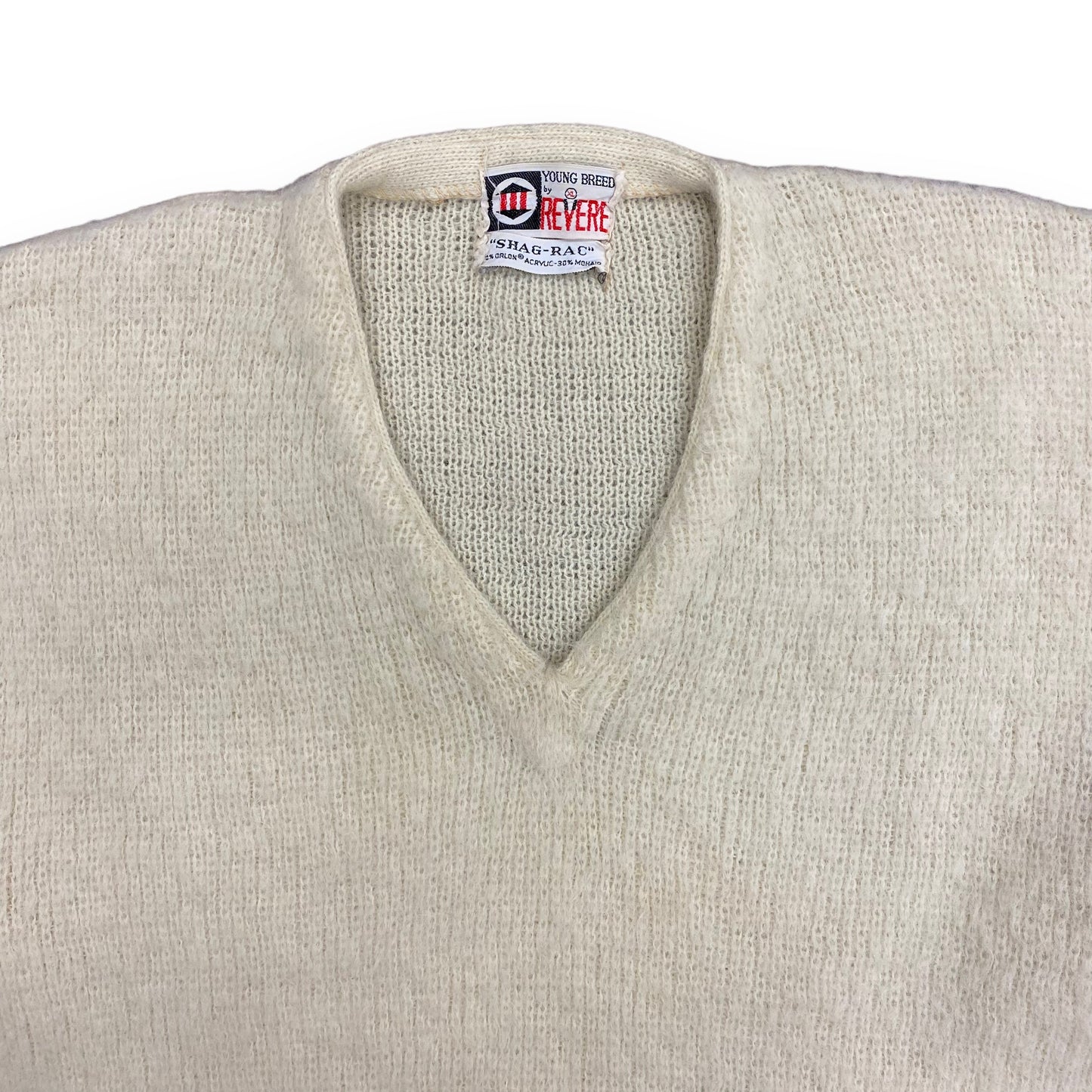 1960s Young Breed by Revere Shag-A-Rac Mohair Blend V-Neck Sweater - Size XL