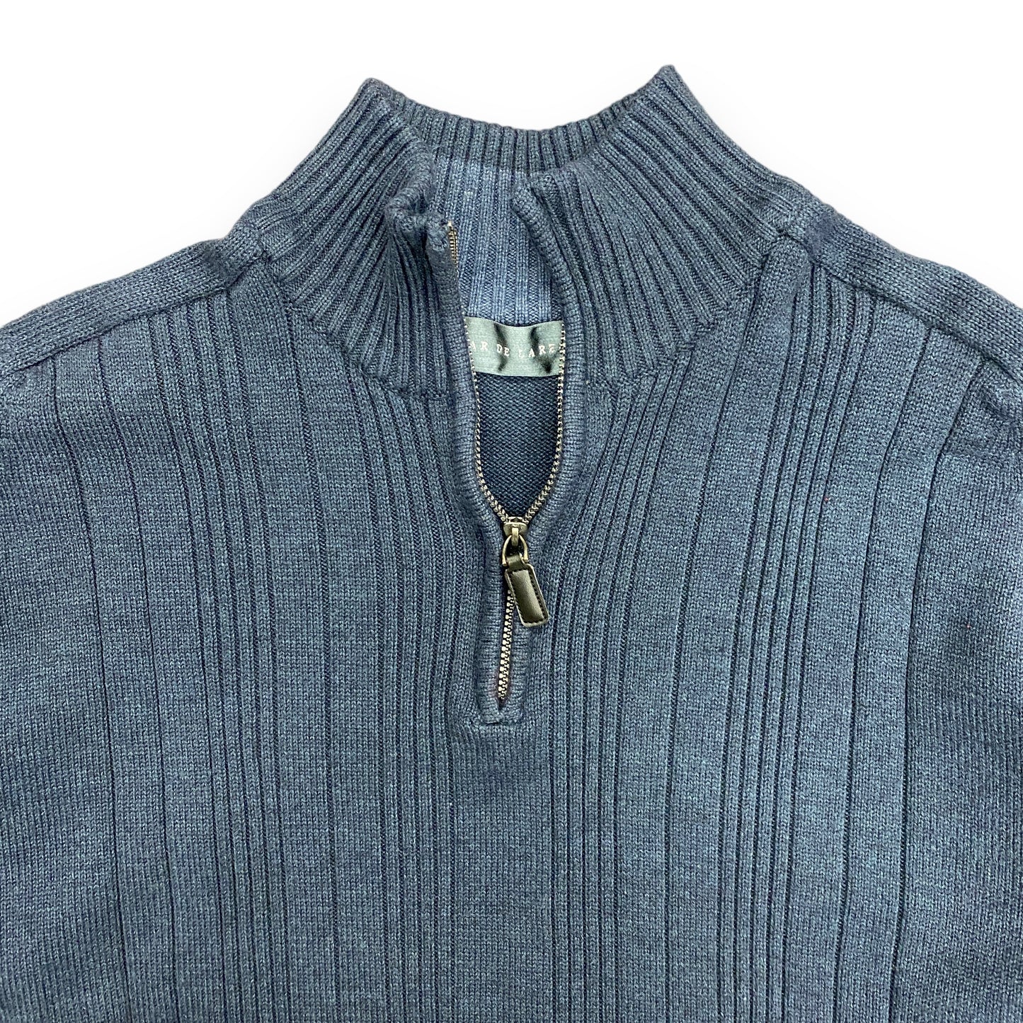 Oscar De La Renta Navy Blue Quarter Zip Sweater - Size Large