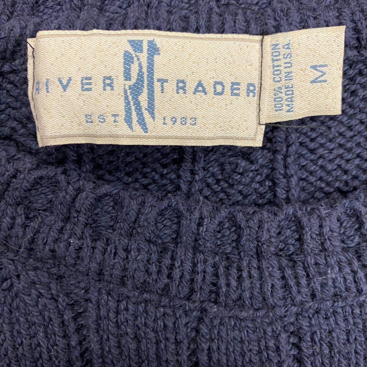 1990s River Trader Cable Knit Navy Blue Sweater - Size Medium