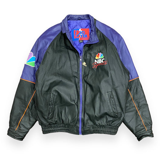 Vintage 1990s Pro Player NBC Sports Embroidered Leather Jacket - Size XL