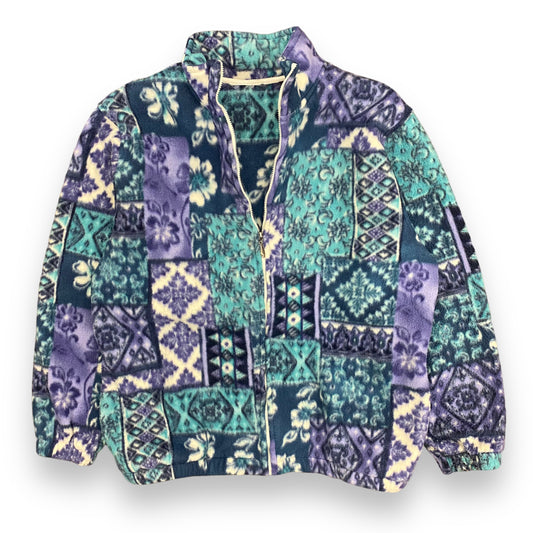 1990s Abstract Fleece Zip-Up Jacket - Size Medium