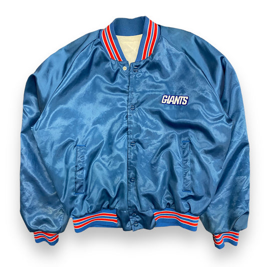 1980s New York Giants Blue Satin Bomber Jacket - Size Large/XL