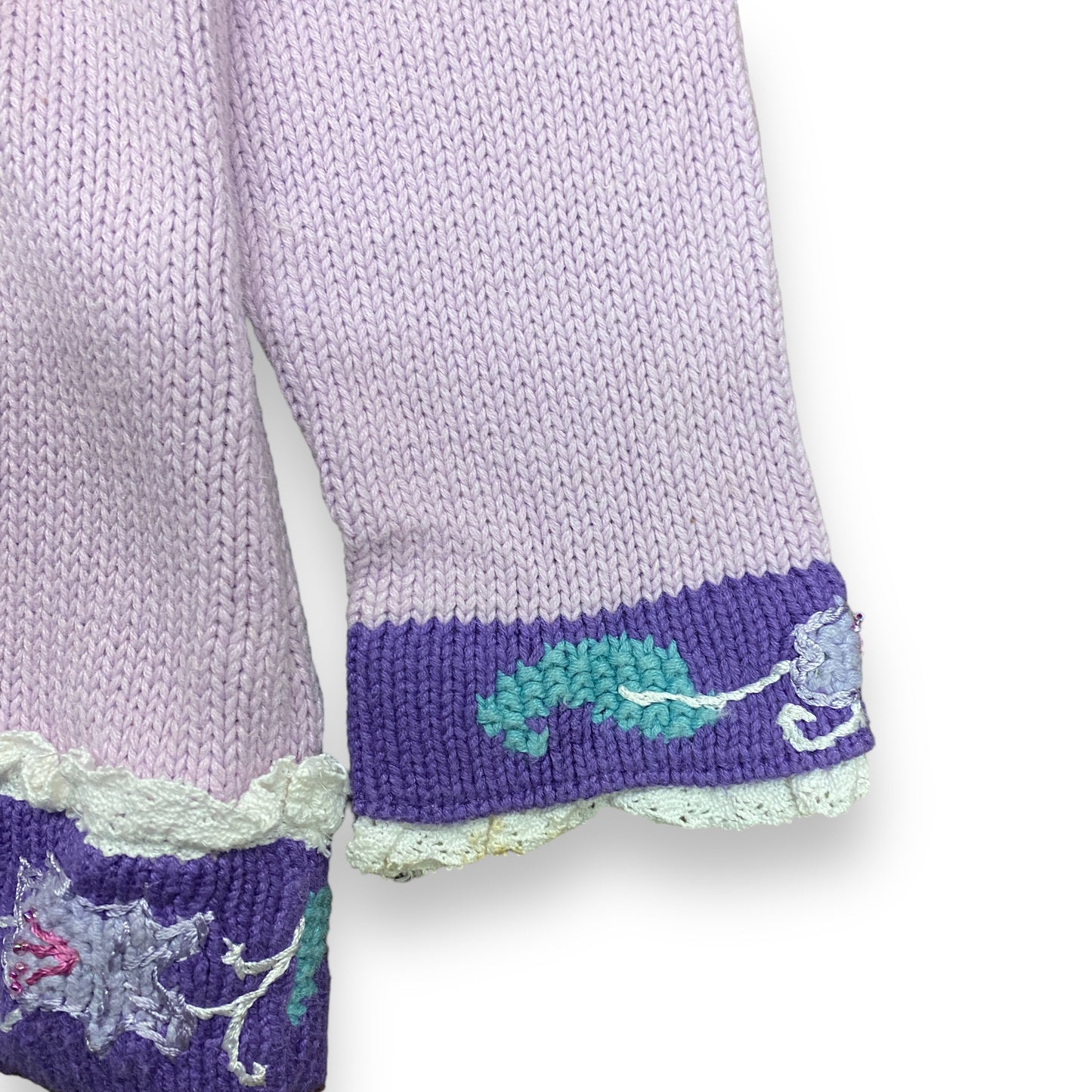 Vintage Hand-Knit Unicorn Cardigan Sweater - Size Small