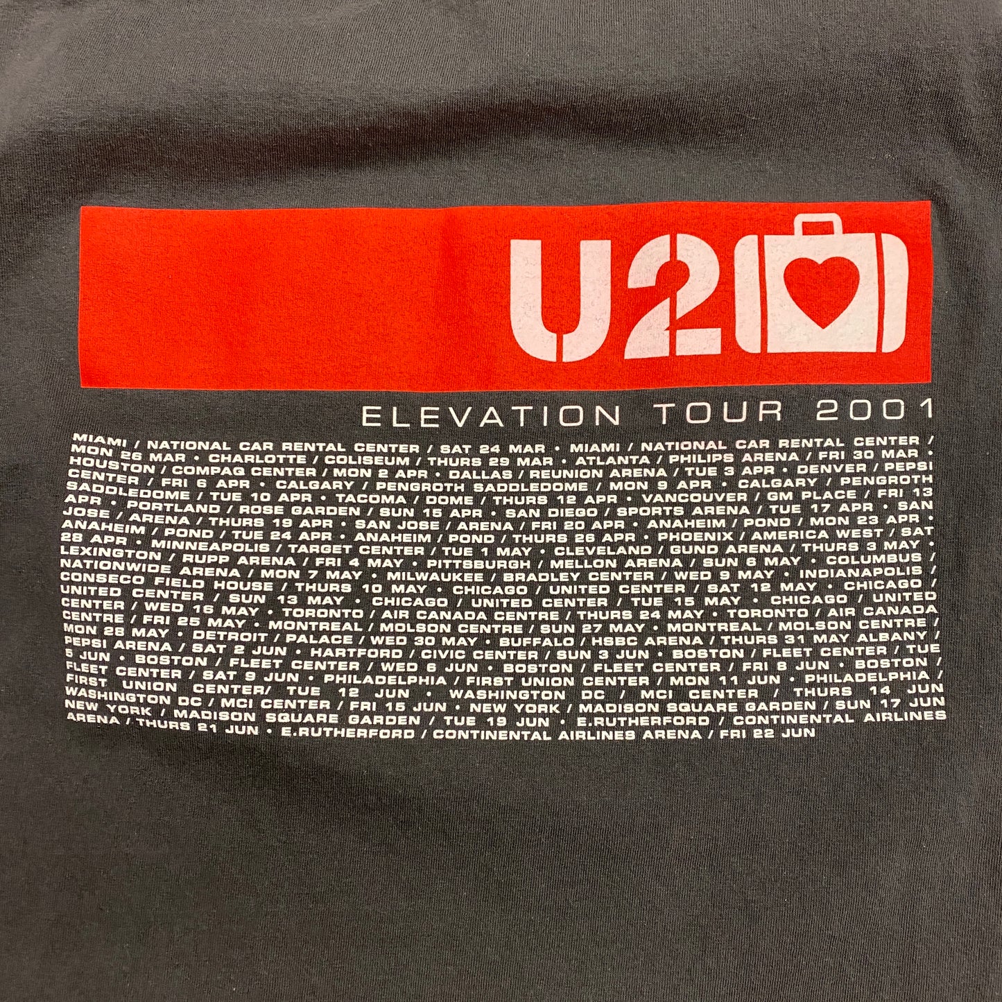 2001 U2 "Elevation Tour" Gray Band Tee - Size Large