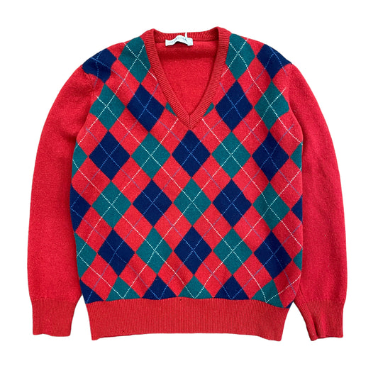1980s Braemar Scottish Lambswool Argyle Sweater - Size Large