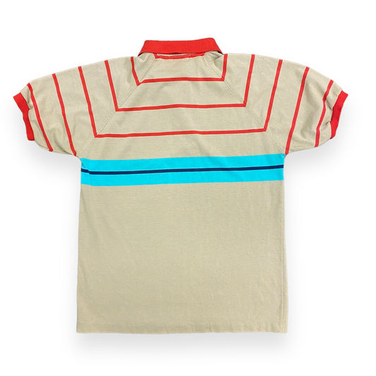 Vintage 1980s Tan & Red Striped Polo - Size Medium