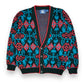 1980s Geometric Knit Cardigan Sweater - Size XL