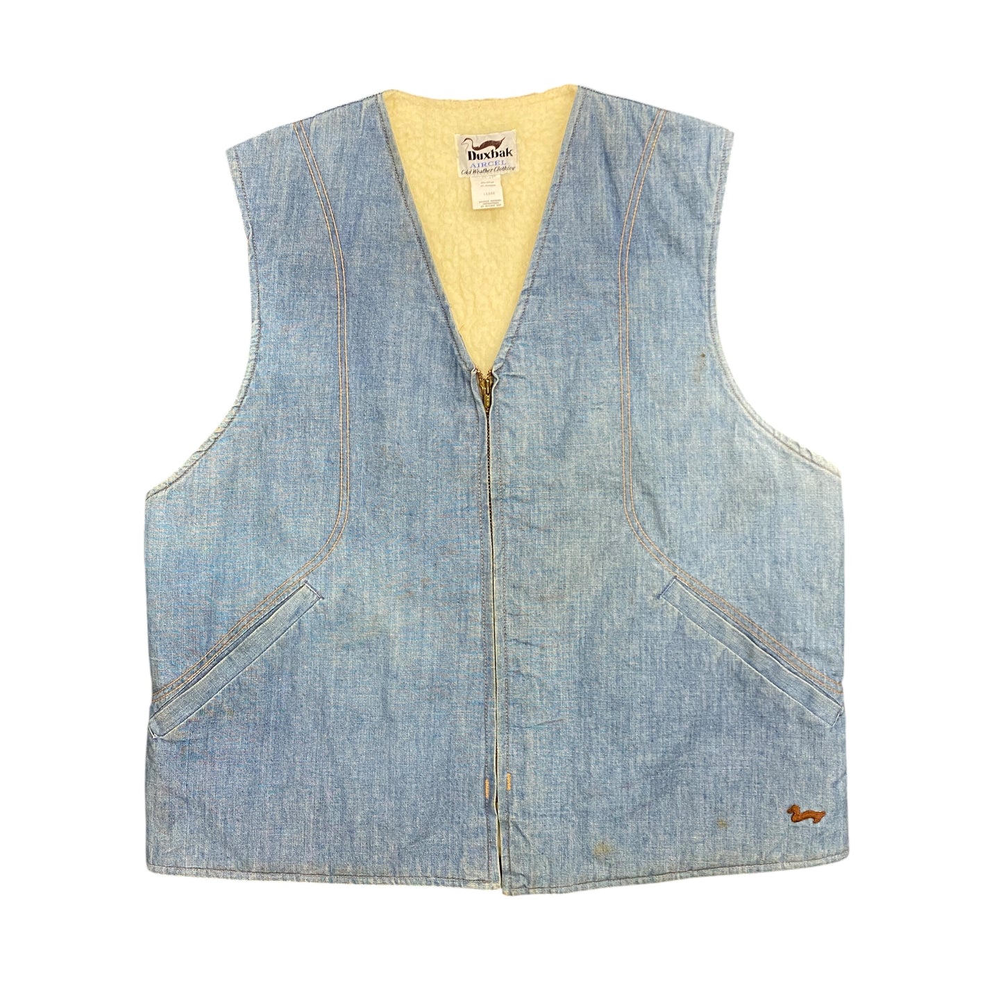 1980s Utica Duxbak Aircel Sherpa Lined Denim Vest - Size Large