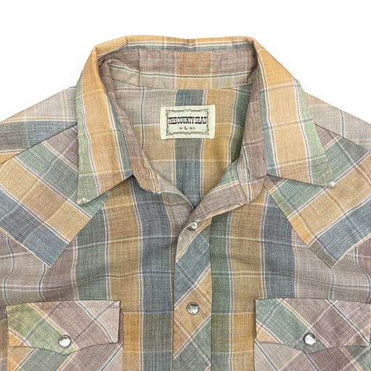 Vintage "The Country Seat" Plaid Pearl Snap Western Shirt - Size Large